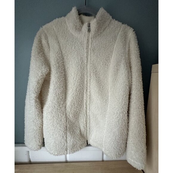 J.Jill Women's Size M Cozy Ivory Faux Sherpa Fuzzy Fleece Zip Up Jacket NWOT - Picture 5 of 5